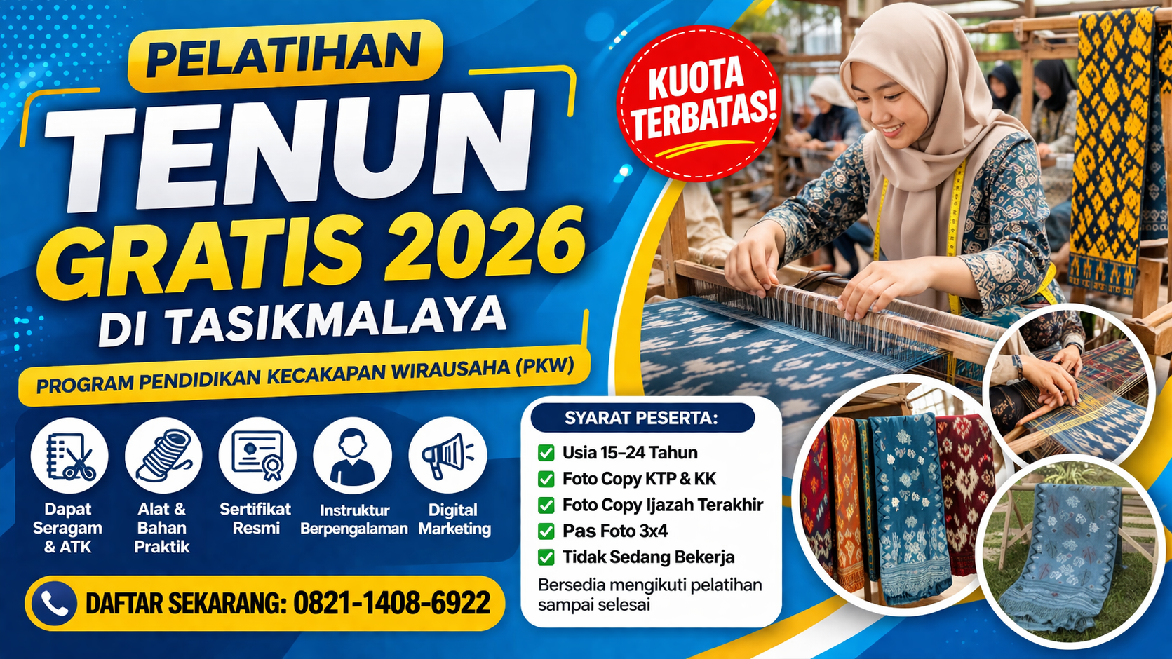 Pelatihan Tenun Gratis 2026 di Tasikmalaya, Program PKW untuk Generasi Muda Siap Kerja dan Berwirausaha